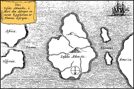 Athanasius Kircher's Map of Atlantis in the Atlantic Ocean (1669) Athanasius Kircher's Map of Atlantis in the Atlantic Ocean (1669)