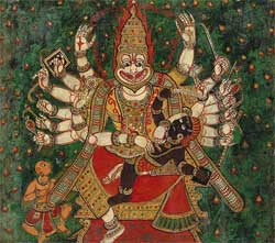 Narasimha slays Hiranyakashipu (a daityas) as Prahlada watches - 18th century - Artist Unknown