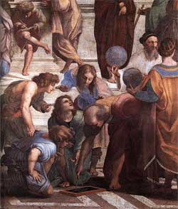 Zoroaster holds the celestial sphere - School of Athens - Raphael