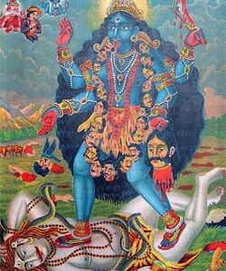 Kali stands on Shiva (1895) - Artist Unknown