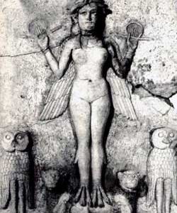 Sumerian Lilith, terra-cotta relief, ca 2000 BCE