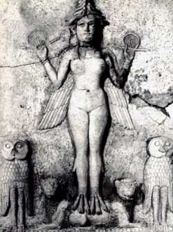 Sumerian Lilith, terra-cotta relief, ca 2000 BCE