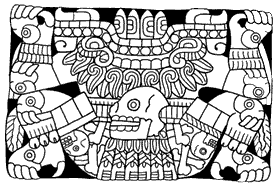 Aztec earth deity, Tlaltechuhtli. Detail from stone sculpture, Late Postclassic period