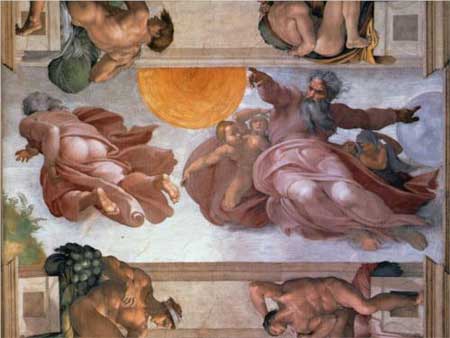 Sistine Chapel Ceiling: Creation of the Sun and Moon - Michelangelo