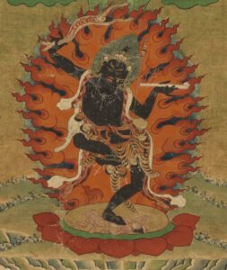 Tibetan Buddhist Kali. Closeup from a painting of Machig Labdron , 19th century. (Source Wiki Commons Media)