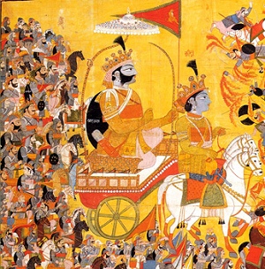 Arjuna and His Charioteer Krishna Confront Karna c. 1820