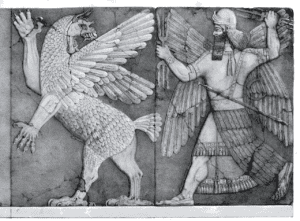 Chaos Monster & Sun God - drawing by L. Gruner - 'Monuments of Nineveh, Second Series' plate 5, London, J. Murray, 1853