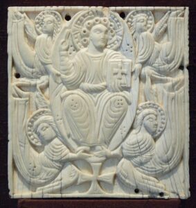 Ascension of Jesus; Anglo-Saxon, 8th century; ivory; Bayerisches Nationalmuseum München; acquired in 1870 at Welschellen, Pustertal; Inv. No. MA 158