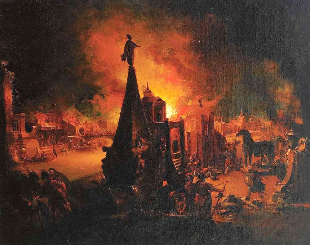 An 18th-century depiction of the legendary sack of Troy by Johann Georg Trautmann